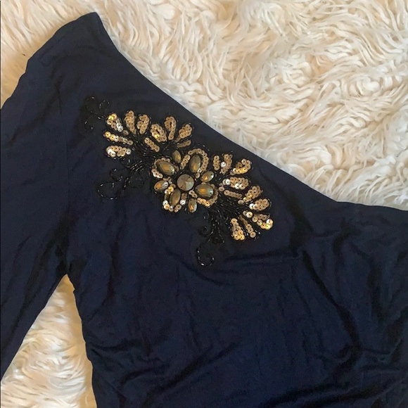 One sleeve dark navy dress - Picture 3 of 5